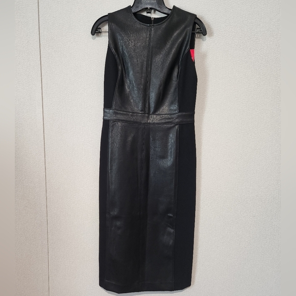 SPANX Leather Like Combo Sheath Dress Faux Leather Xsmall Black - Picture 1 of 12